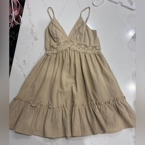Beige Spaghetti Strap Dress with Lace Detail